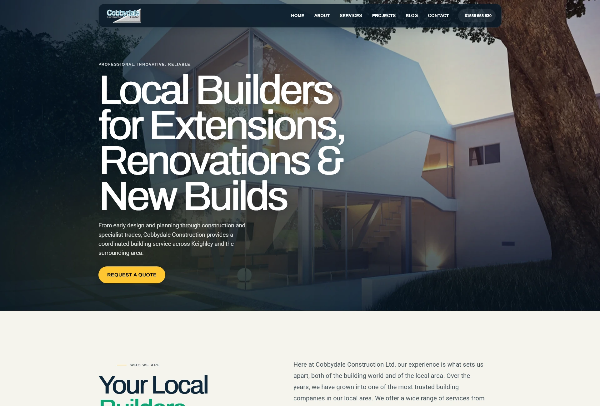Homepage of the redesigned Cobbydale Construction website.