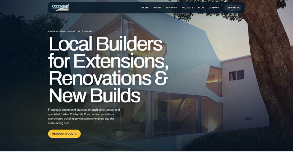 The completed Cobbydale Construction website redesign.